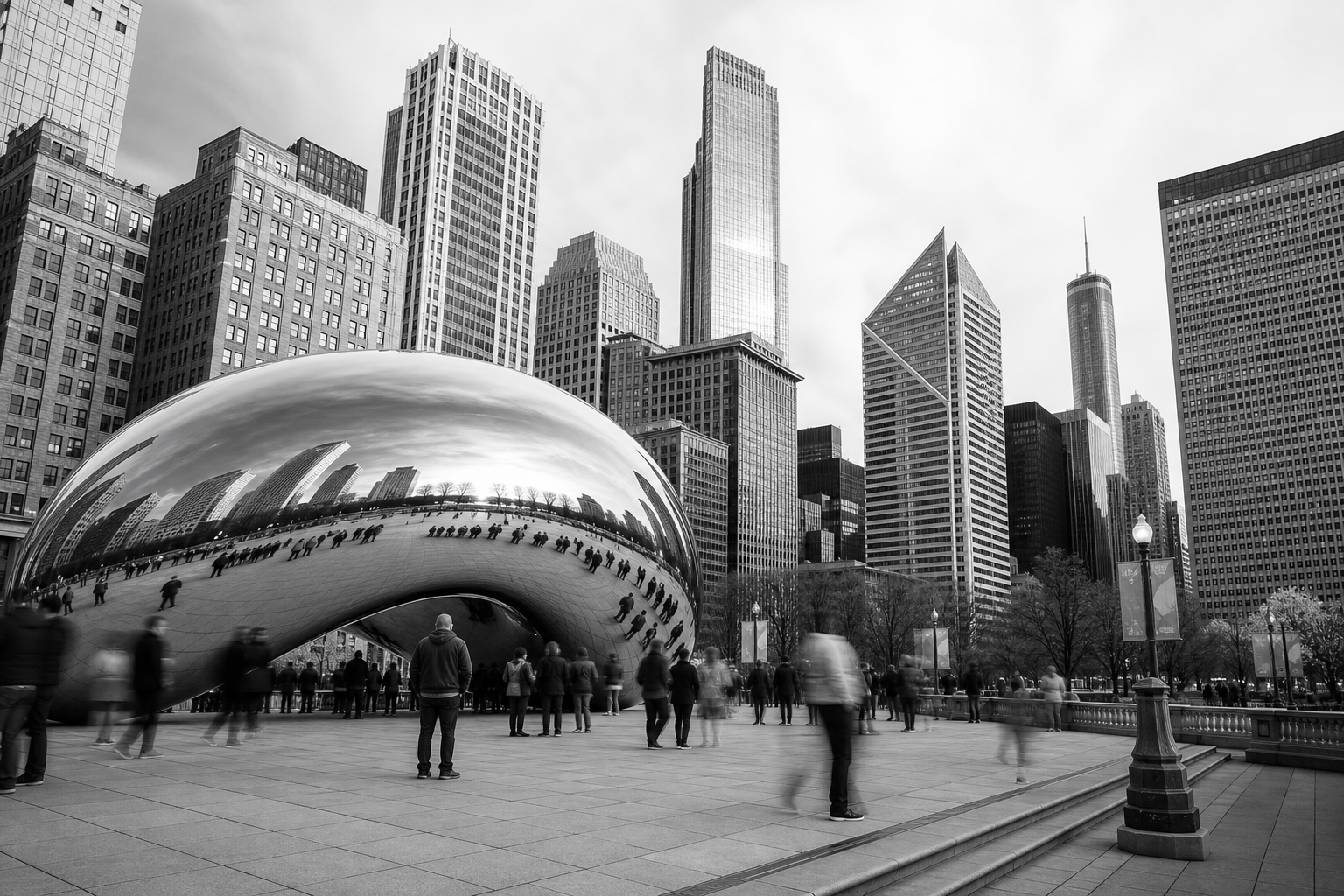Cloud Gate and the Chicago skyline